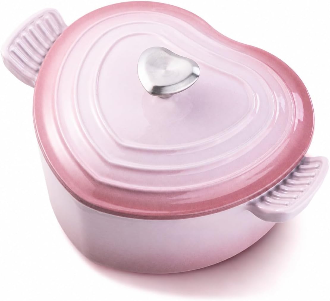 Heart Shaped Dutch Oven, Enameled Cast Iron, 2 Qt Pink