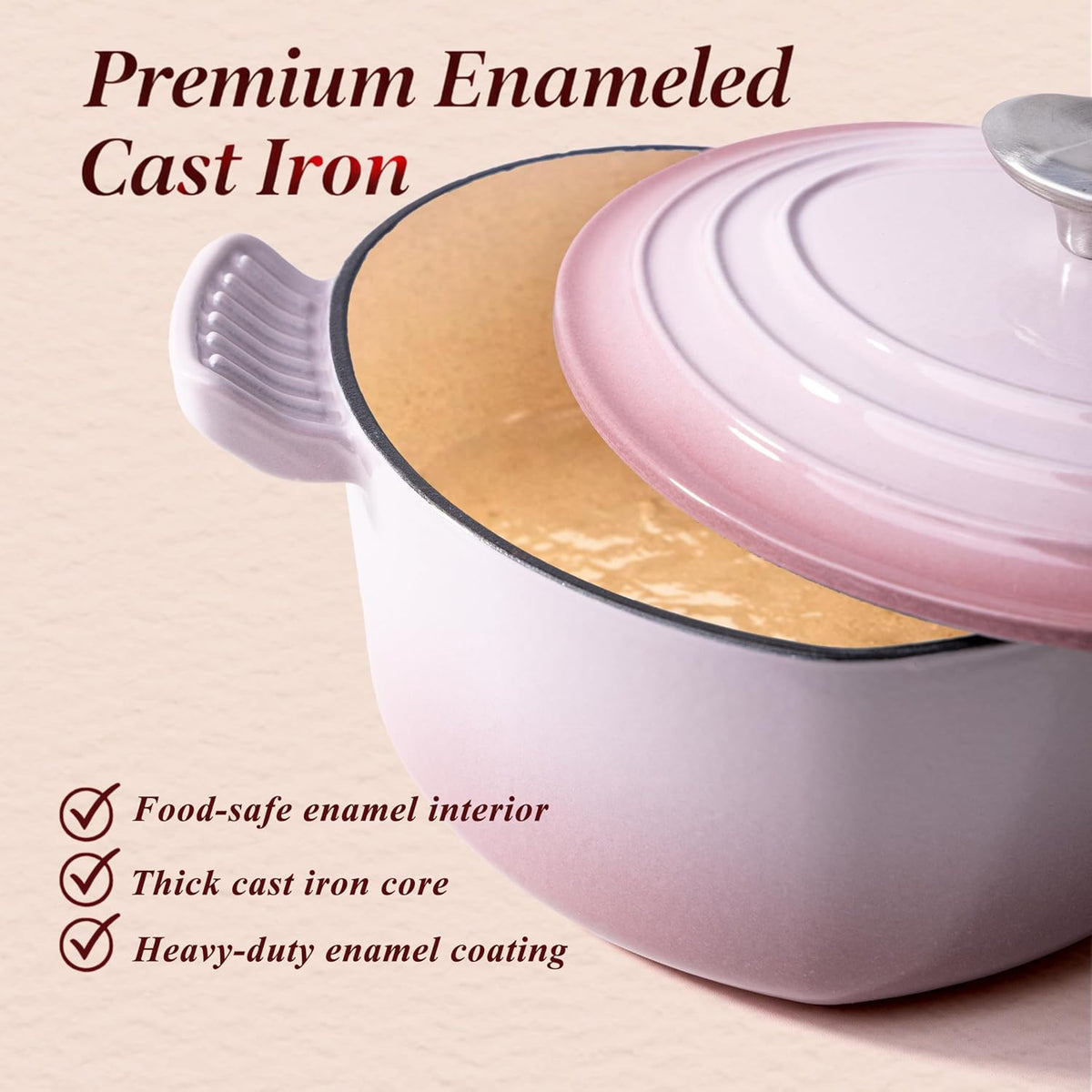 Heart Shaped Dutch Oven, Enameled Cast Iron, 2 Qt Pink