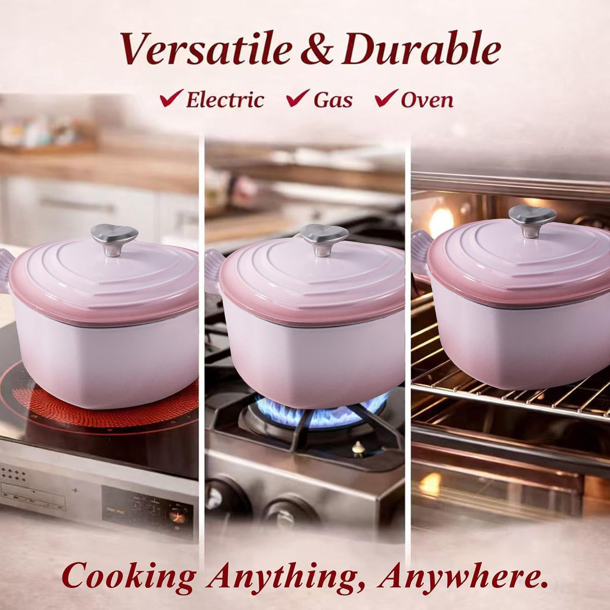 Heart Shaped Dutch Oven, Enameled Cast Iron, 2 Qt Pink