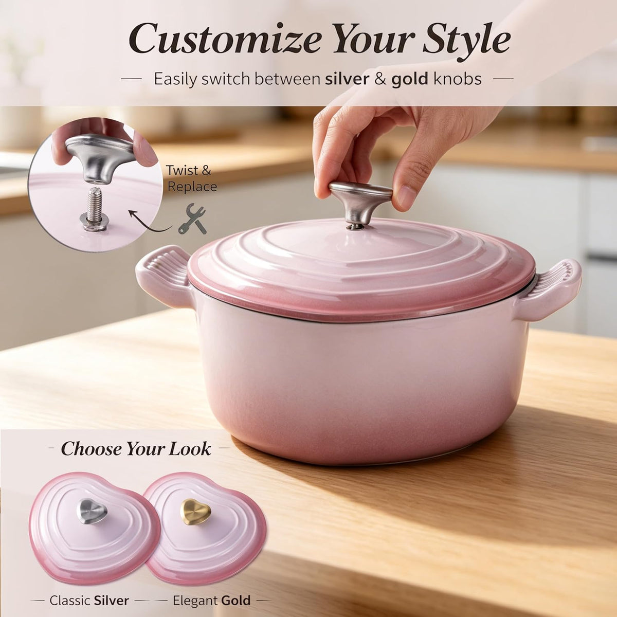 Heart Shaped Dutch Oven, Enameled Cast Iron, 2 Qt Pink