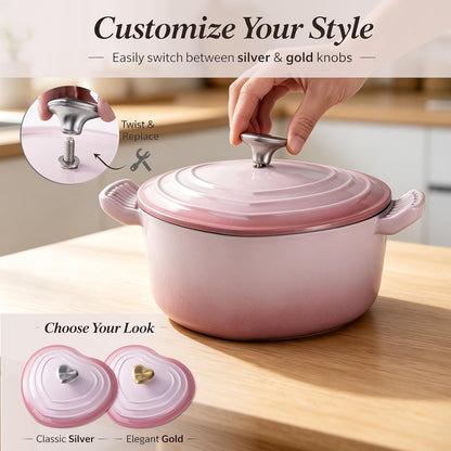 Heart Shaped Dutch Oven, Enameled Cast Iron, 2 Qt Pink