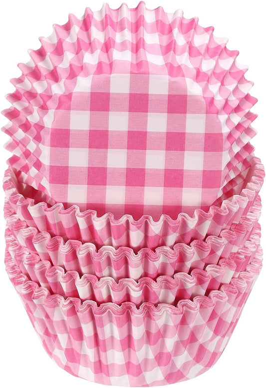 100 Count Cupcake Liners Cupcake Cups Standard Size Muffins Liners Papers Baking Cups Wrappers Greaseproof for Party Wedding, Pink Grid