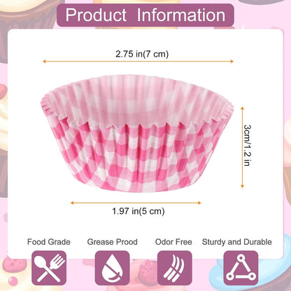 100 Count Cupcake Liners Cupcake Cups Standard Size Muffins Liners Papers Baking Cups Wrappers Greaseproof for Party Wedding, Pink Grid