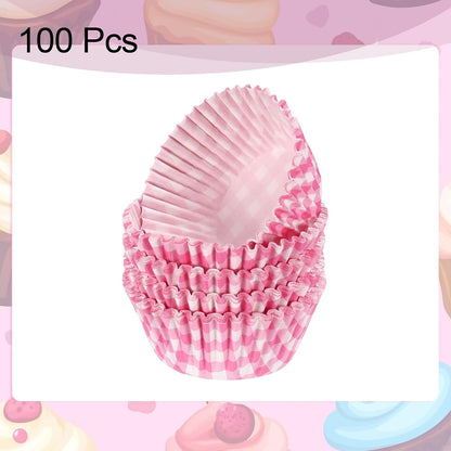 100 Count Cupcake Liners Cupcake Cups Standard Size Muffins Liners Papers Baking Cups Wrappers Greaseproof for Party Wedding, Pink Grid
