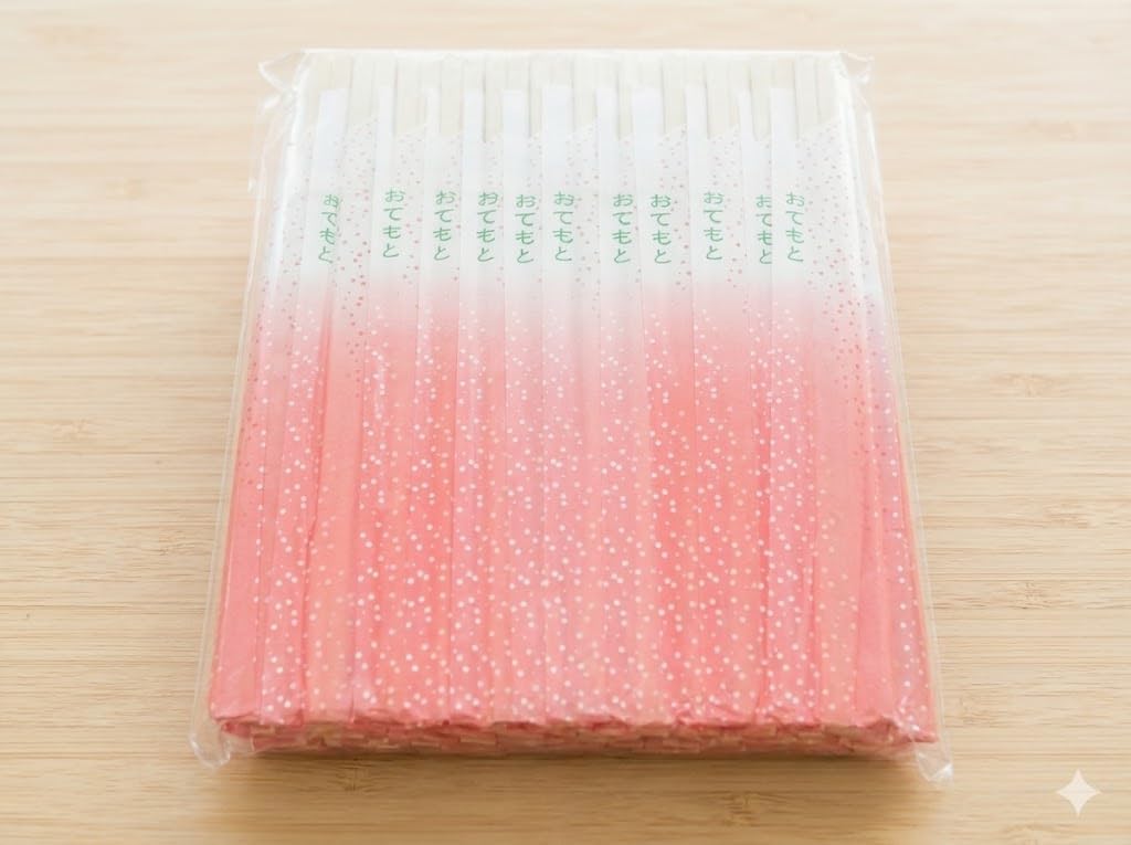 Disposable Wooden Chopsticks – 100 Pairs, 8 Inches. Individually Wrapped in Pink Gradient Paper Sleeves with Japanese Text – Eco-Friendly, Smooth Finish, Ideal for Sushi, Ramen, and Takeout