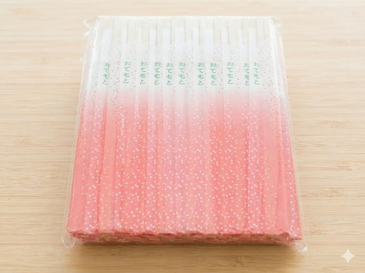 Disposable Wooden Chopsticks – 100 Pairs, 8 Inches. Individually Wrapped in Pink Gradient Paper Sleeves with Japanese Text – Eco-Friendly, Smooth Finish, Ideal for Sushi, Ramen, and Takeout