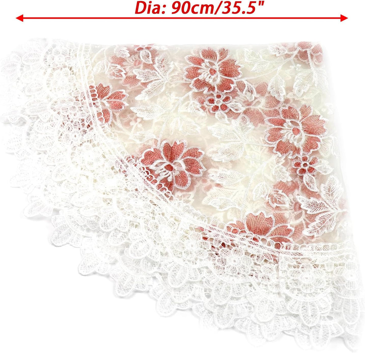 Retro Round Lace Tablecloth,36 Inch,White with Pink Flora
