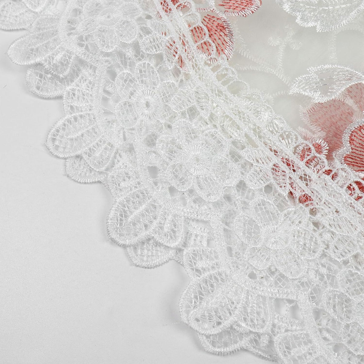 Retro Round Lace Tablecloth,36 Inch,White with Pink Flora