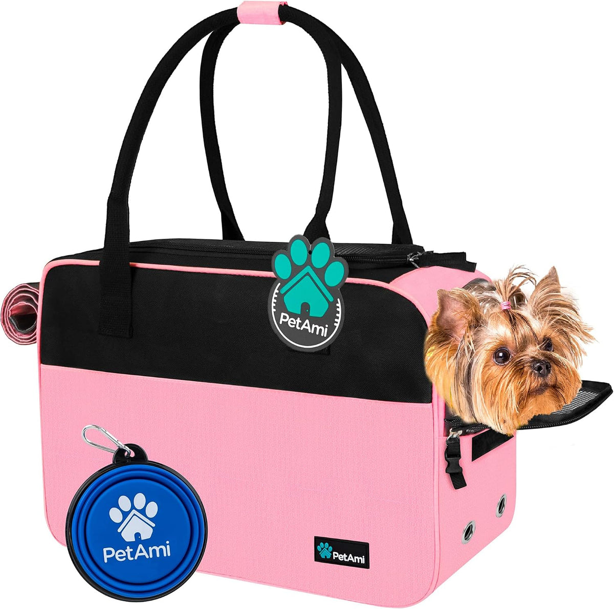 Small Dog Purse Carrier with Pockets, Airline Approved, Pink