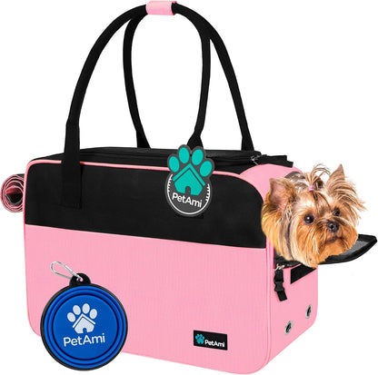 Small Dog Purse Carrier with Pockets, Airline Approved, Pink