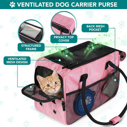 Small Dog Purse Carrier with Pockets, Airline Approved, Pink