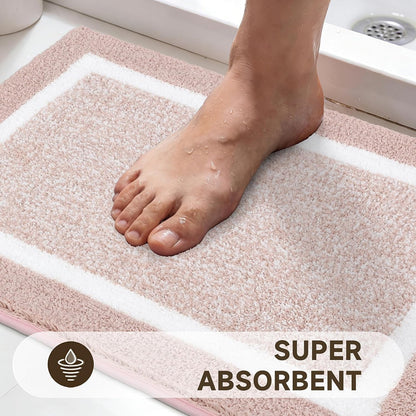 Bathroom Rugs Set 5 Piece, Non Slip Microfiber Bath Mat, Dusty Pink