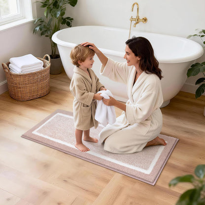 Bathroom Rugs Set 5 Piece, Non Slip Microfiber Bath Mat, Dusty Pink