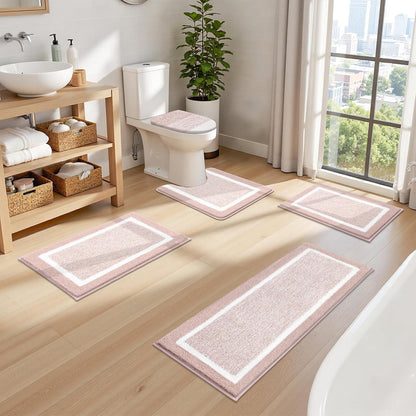 Bathroom Rugs Set 5 Piece, Non Slip Microfiber Bath Mat, Dusty Pink