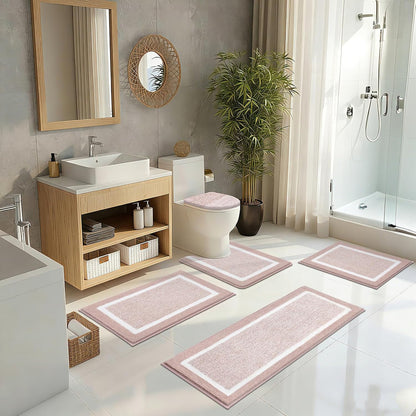 Bathroom Rugs Set 5 Piece, Non Slip Microfiber Bath Mat, Dusty Pink