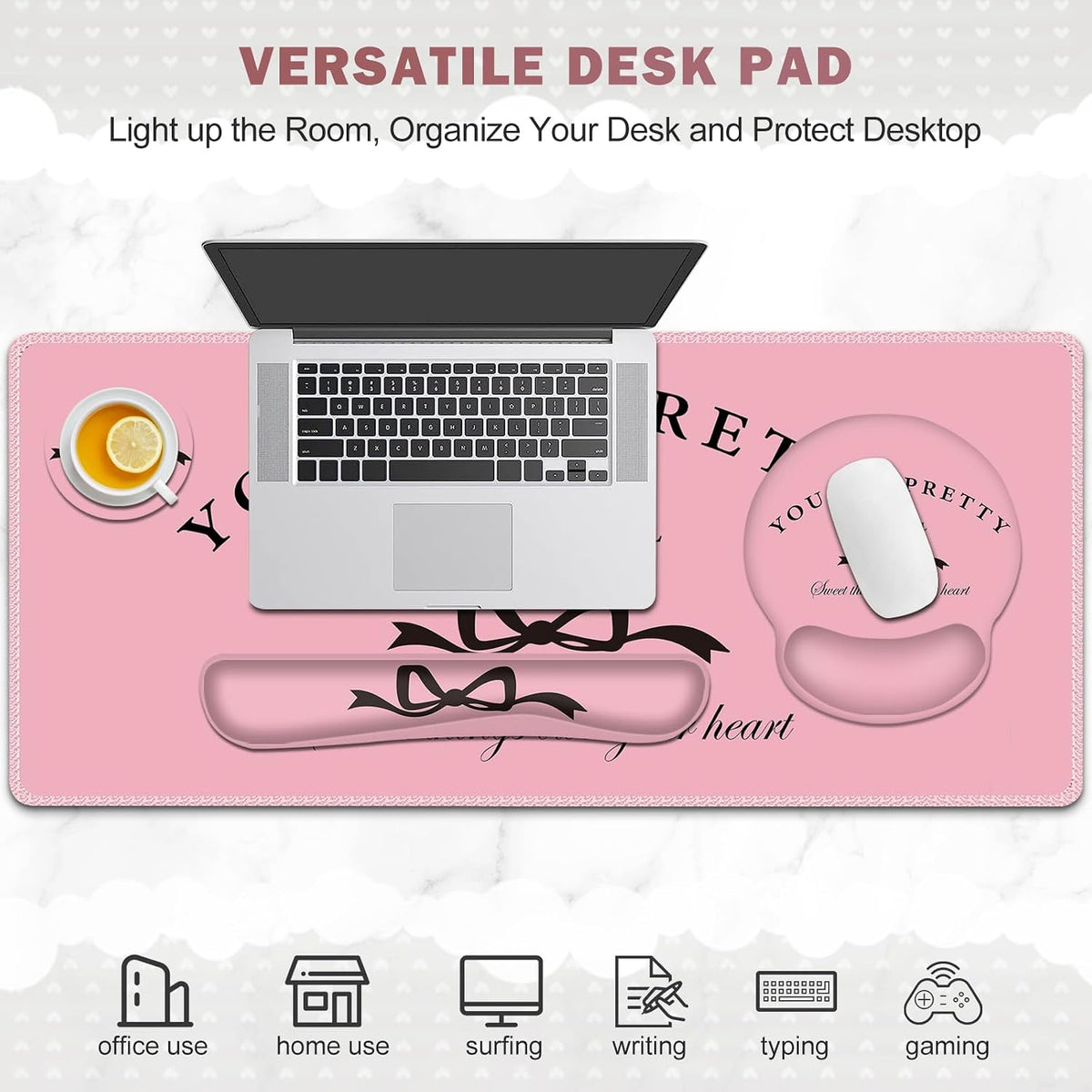 Gaming Mouse Pad, Large Desk Mat, 4in1 XXL Mousepad Cute Desk Pad Protector