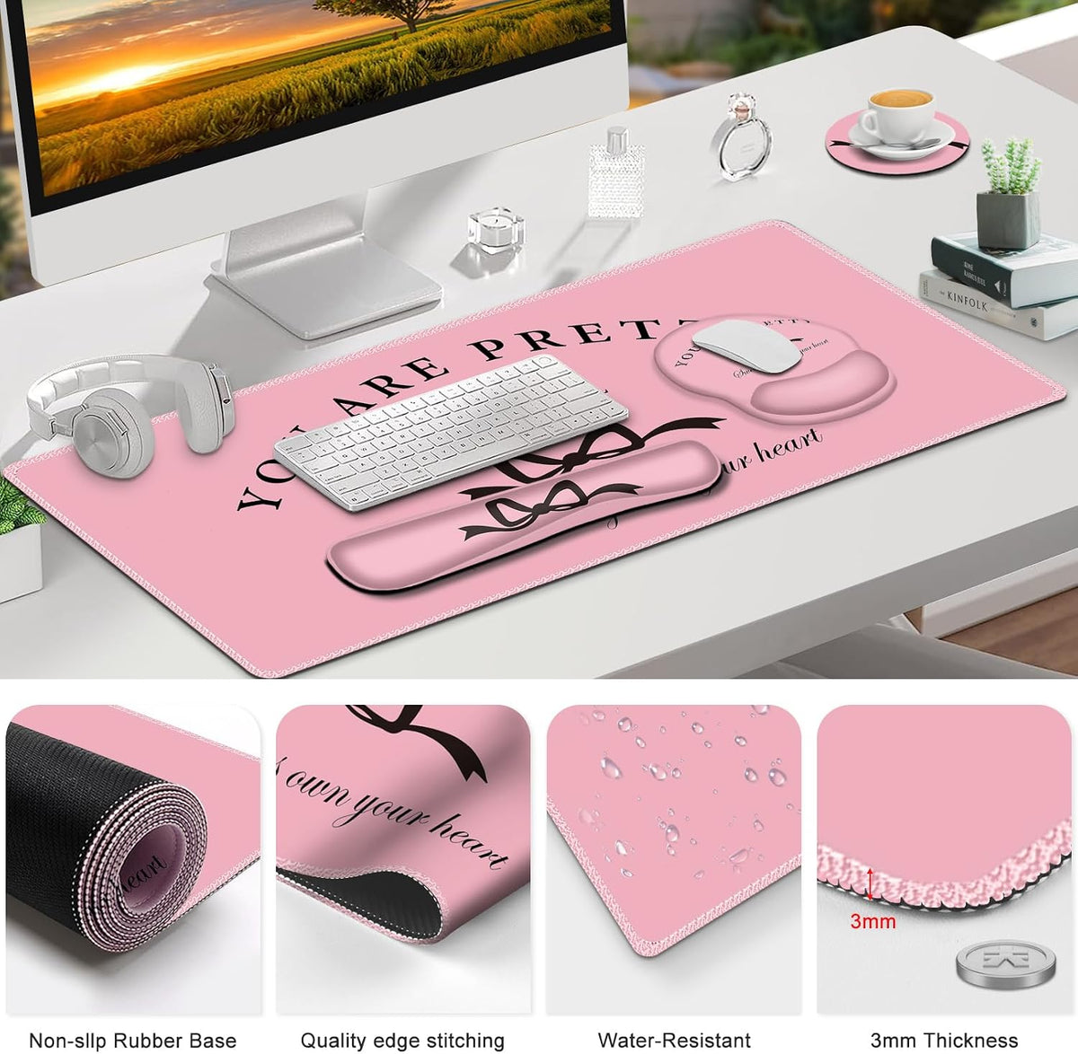 Gaming Mouse Pad, Large Desk Mat, 4in1 XXL Mousepad Cute Desk Pad Protector