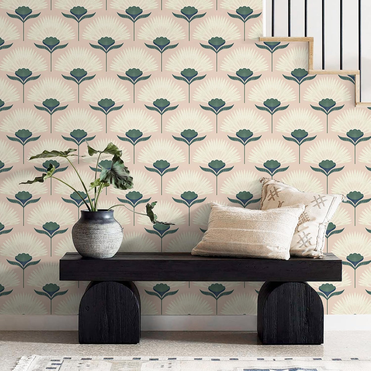 Vintage Wallpaper Peel and Stick Botanical Contact Paper Boho Wall Paper Pink Removable Self Adhesive Bathroom Bedroom Eco-Friendly Thicken 17.3" × 78.7"