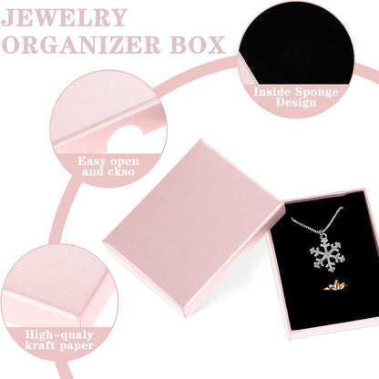 2 Pack Small Jewelry Gift Box, Cardboard Jewellery Box with Lids Pendent Storage Case Necklace Bracelet Earring Cardboard Organizer Square Jewelry Gift Boxes for Necklaces Bracelets Earrings(Pink)