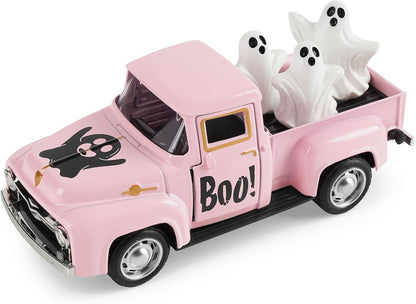 Pink Halloween Truck Decor, Ghost Pickup for Farmhouse Tabletop Decor