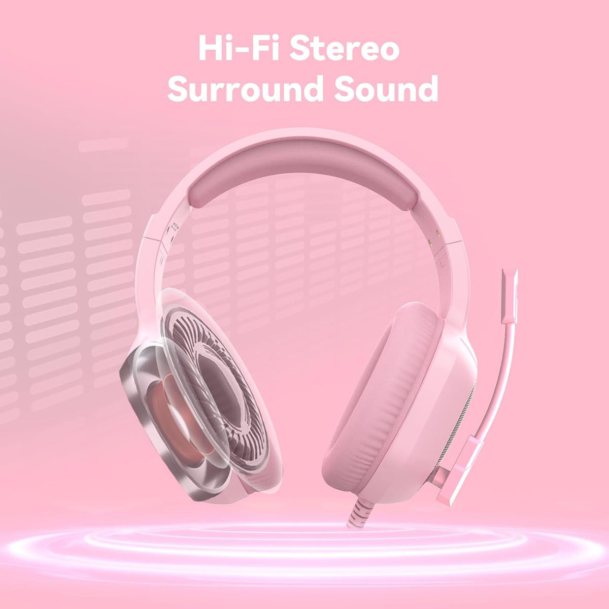 A36 Pink Gaming Headset with Mic Stereo Headphones for Pc, PS5, Xbox