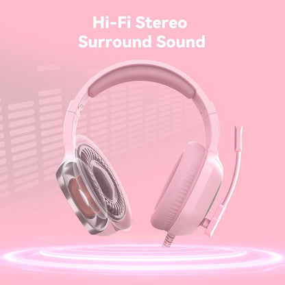 A36 Pink Gaming Headset with Mic Stereo Headphones for Pc, PS5, Xbox