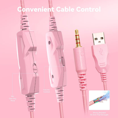 A36 Pink Gaming Headset with Mic Stereo Headphones for Pc, PS5, Xbox