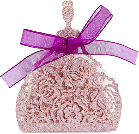 50 Pack Girls Laser Cut Wedding Party Favor Box Candy Bag Chocolate Gift Boxes Bridal Birthday Shower Bomboniere with Ribbons Candy Boxes Glitter Hollow Out Wedding Favor Boxes, Peach