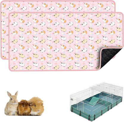Guinea Pig Bedding, 49x24 2Pack Guinea Pig Fleece Cage Liner, Washable Waterproof Reusable & Anti Slip, Absorbent Guinea Pig Pee Pad for Small Animal, Rabbit, Bunny, Chinchilla, Pink