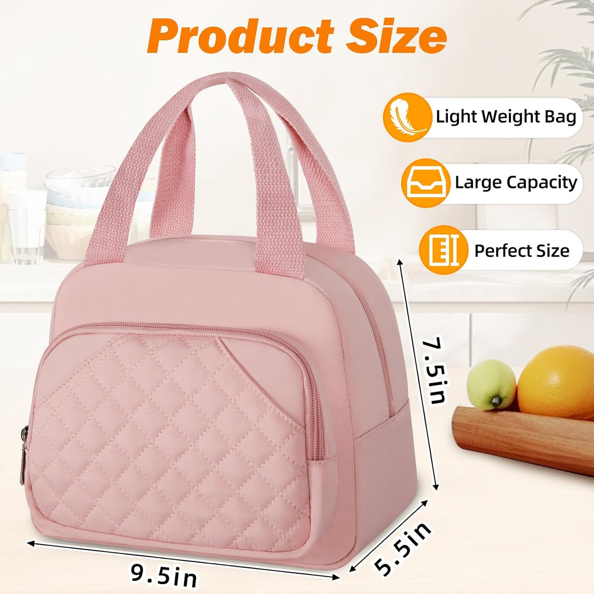 Lunch Bag for Women Men Adults, Reusable Cooler Lunch Tote Bag- Pink