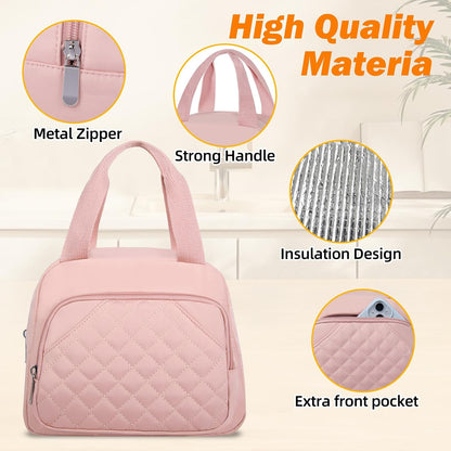 Lunch Bag for Women Men Adults, Reusable Cooler Lunch Tote Bag- Pink