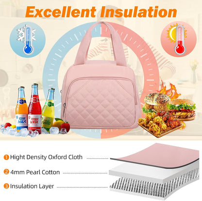 Lunch Bag for Women Men Adults, Reusable Cooler Lunch Tote Bag- Pink