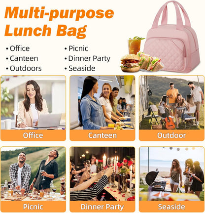 Lunch Bag for Women Men Adults, Reusable Cooler Lunch Tote Bag- Pink