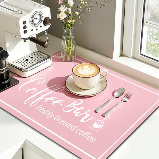 Dish Drying Mat, 12" x 20" Super Absorbent & Hide Stain Coffee Mat, Cuttable Drying Mat for Kitchen Counter, Coffee Bar Accessories, Under Dish Rack, Coffee Maker, Espresso Machine, Pink