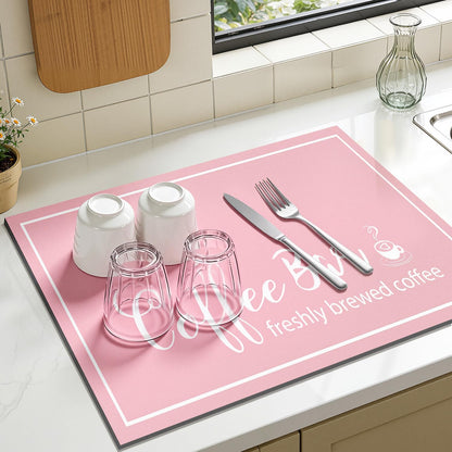 Dish Drying Mat, 12" x 20" Super Absorbent & Hide Stain Coffee Mat, Cuttable Drying Mat for Kitchen Counter, Coffee Bar Accessories, Under Dish Rack, Coffee Maker, Espresso Machine, Pink