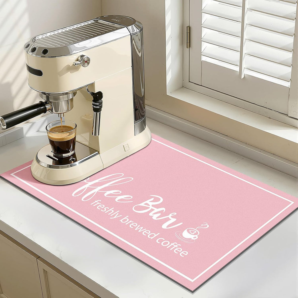 Dish Drying Mat, 12" x 20" Super Absorbent & Hide Stain Coffee Mat, Cuttable Drying Mat for Kitchen Counter, Coffee Bar Accessories, Under Dish Rack, Coffee Maker, Espresso Machine, Pink