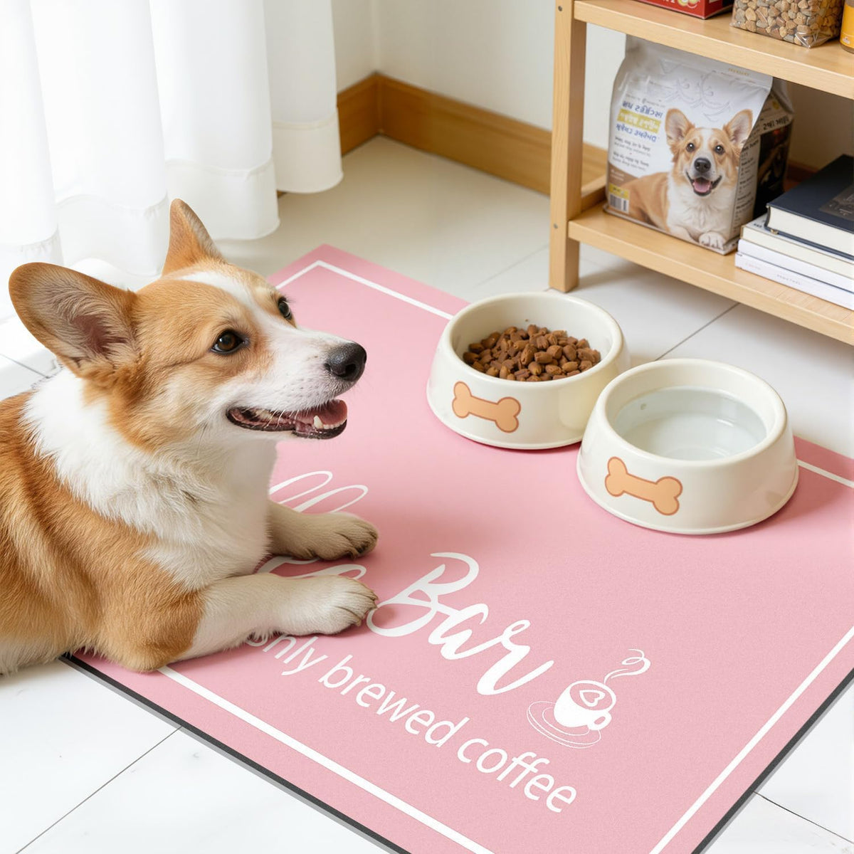 Dish Drying Mat, 12" x 20" Super Absorbent & Hide Stain Coffee Mat, Cuttable Drying Mat for Kitchen Counter, Coffee Bar Accessories, Under Dish Rack, Coffee Maker, Espresso Machine, Pink
