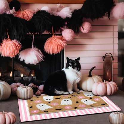 2 Pcs Halloween Pink Ghost Layered Doormat Set