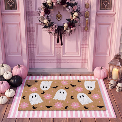 2 Pcs Halloween Pink Ghost Layered Doormat Set