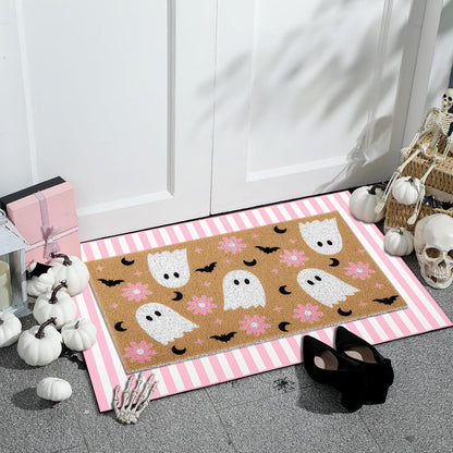 2 Pcs Halloween Pink Ghost Layered Doormat Set