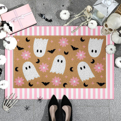 2 Pcs Halloween Pink Ghost Layered Doormat Set