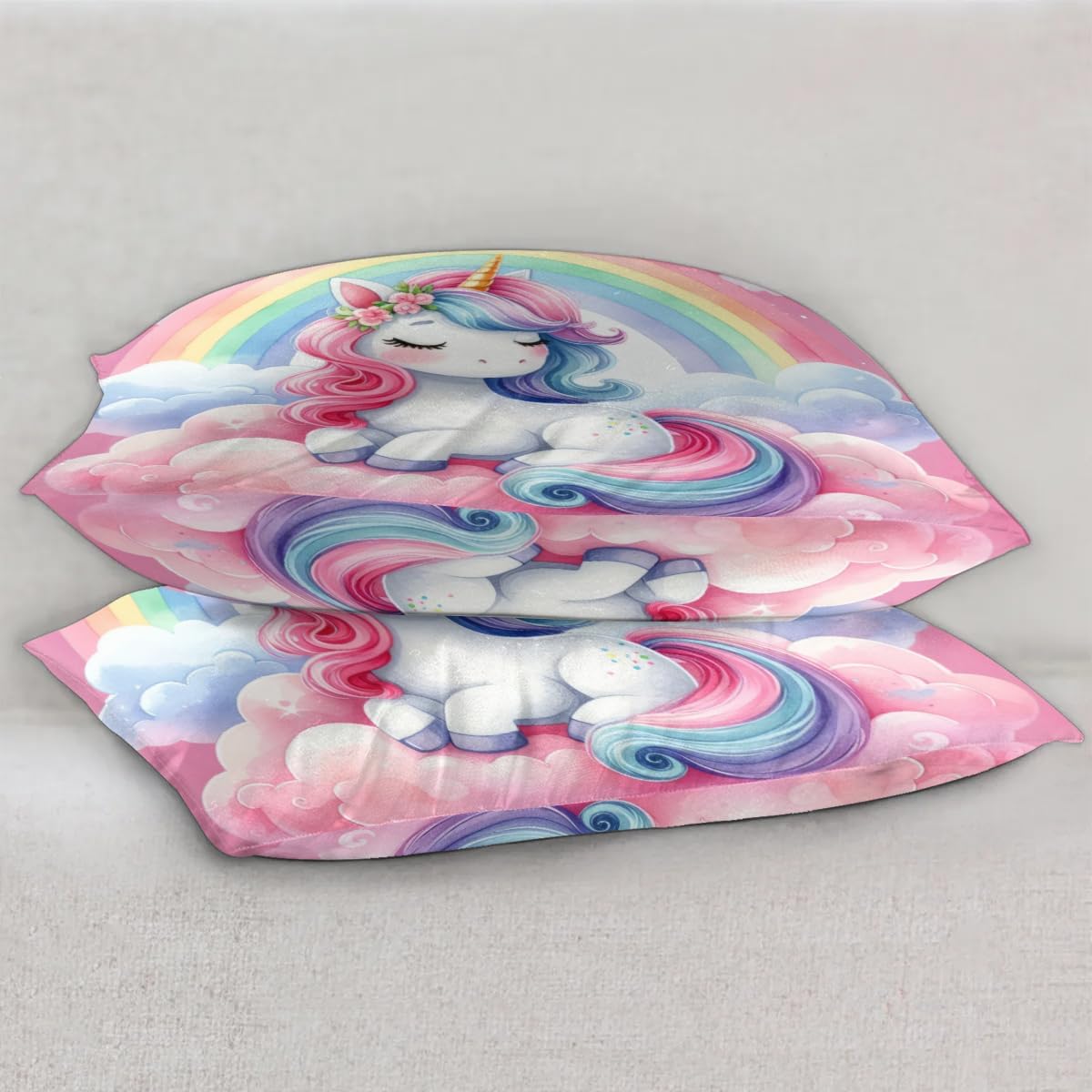 Pink Cute Unicorn Satin Pillowcase for Hair and Skin Queen Size Silp Silk Pillowcase Soft Satin Cooling Pillow Covers with Envelope Closure for Bed Sofa Decorative (20 × 30in 1 pcs)