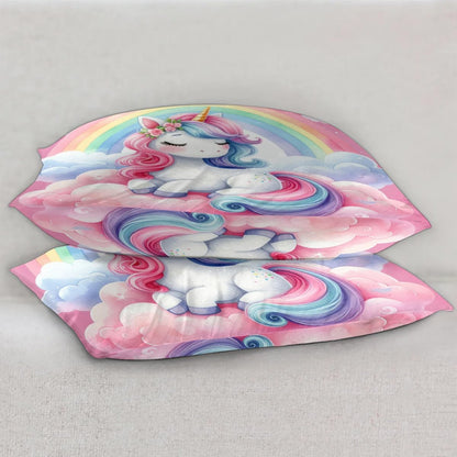 Pink Cute Unicorn Satin Pillowcase for Hair and Skin Queen Size Silp Silk Pillowcase Soft Satin Cooling Pillow Covers with Envelope Closure for Bed Sofa Decorative (20 × 30in 1 pcs)