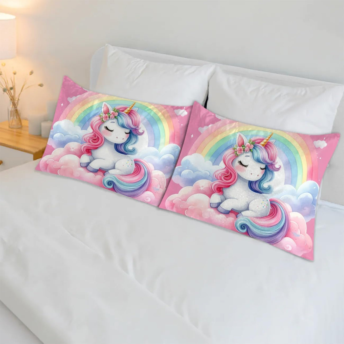 Pink Cute Unicorn Satin Pillowcase for Hair and Skin Queen Size Silp Silk Pillowcase Soft Satin Cooling Pillow Covers with Envelope Closure for Bed Sofa Decorative (20 × 30in 1 pcs)