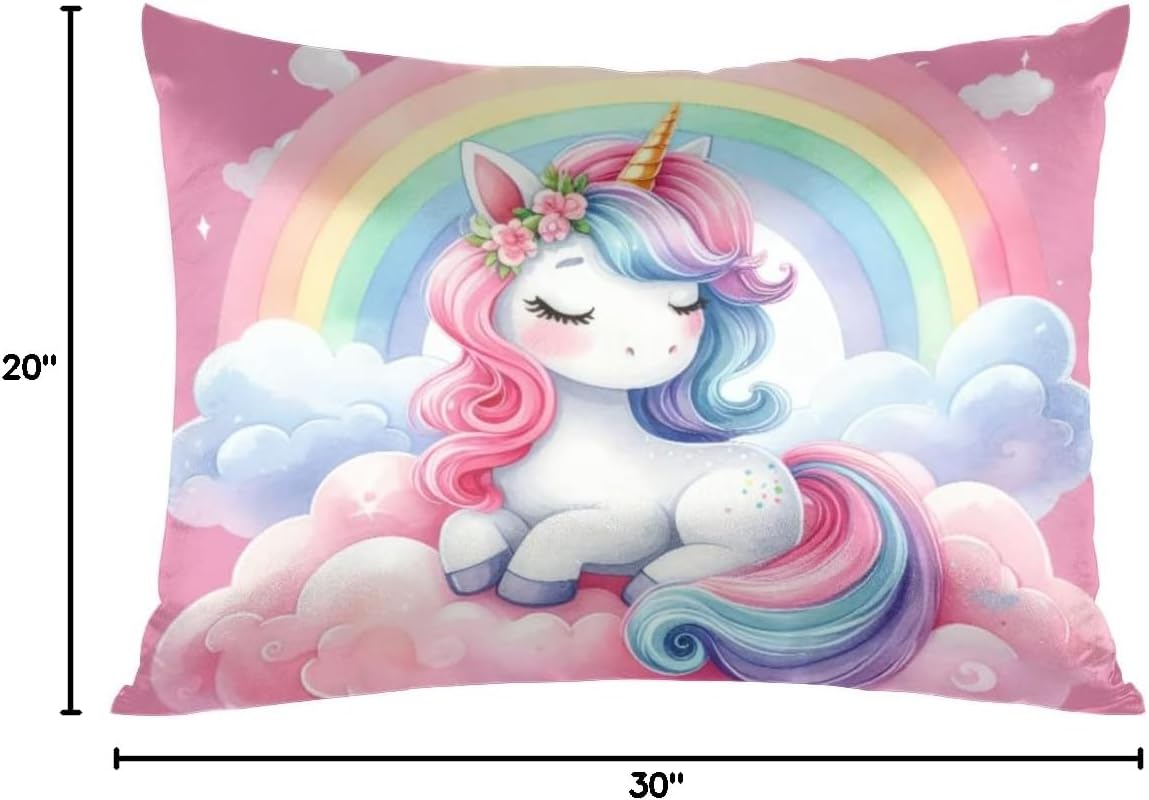 Pink Cute Unicorn Satin Pillowcase for Hair and Skin Queen Size Silp Silk Pillowcase Soft Satin Cooling Pillow Covers with Envelope Closure for Bed Sofa Decorative (20 × 30in 1 pcs)