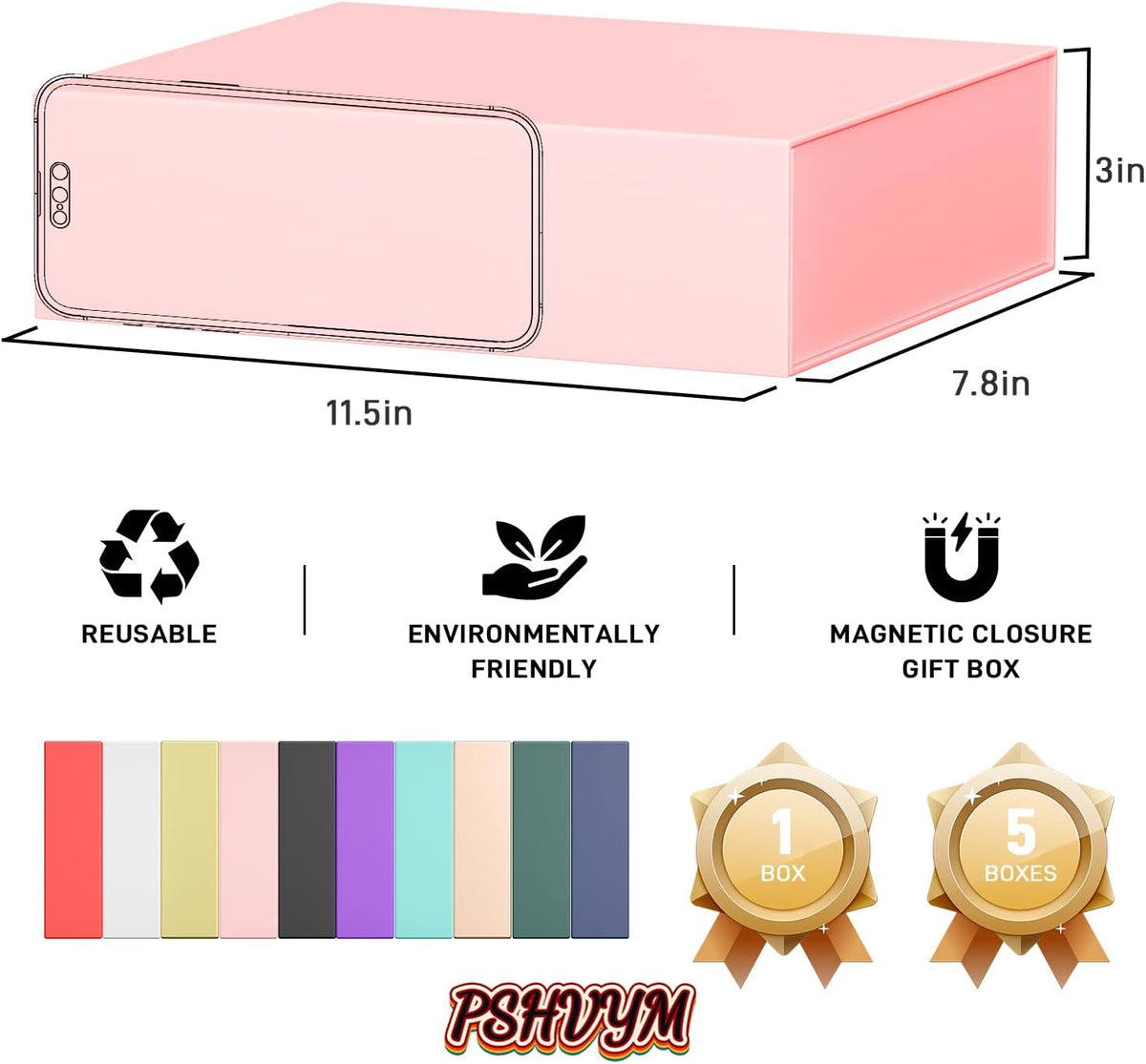 Gift Box 11.5x7.8x3 In, Pink Gift Boxes with Lids for Presents