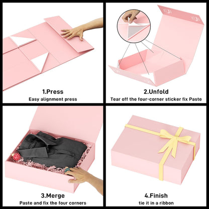 Gift Box 11.5x7.8x3 In, Pink Gift Boxes with Lids for Presents