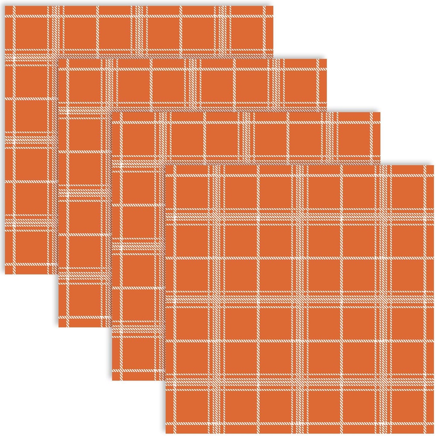 Quera 50 Pack Fall Buffalo Plaid Paper Napkins Orange Autumn Cocktail Napkins Tartan Check Scottish Square Disposable Bar Napkins for Thanksgiving Party, Baby Shower, Celebration Party