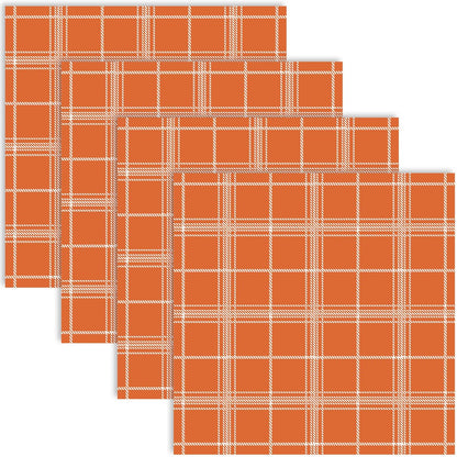 Quera 50 Pack Fall Buffalo Plaid Paper Napkins Orange Autumn Cocktail Napkins Tartan Check Scottish Square Disposable Bar Napkins for Thanksgiving Party, Baby Shower, Celebration Party