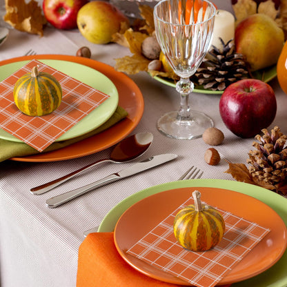 Quera 50 Pack Fall Buffalo Plaid Paper Napkins Orange Autumn Cocktail Napkins Tartan Check Scottish Square Disposable Bar Napkins for Thanksgiving Party, Baby Shower, Celebration Party
